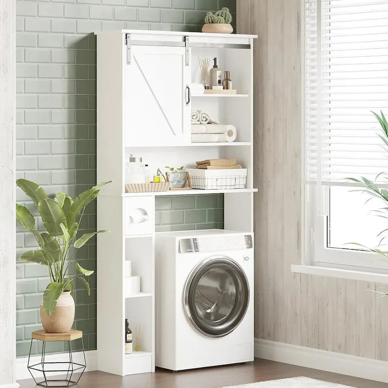 Meuble de rangement pour WC avec porte coulissante, meuble de rangement blanc au-dessus des toilettes