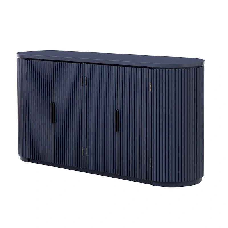 Armoire de rangement moderne avec étagères réglables, poignées métalliques et portes à rayures verticales