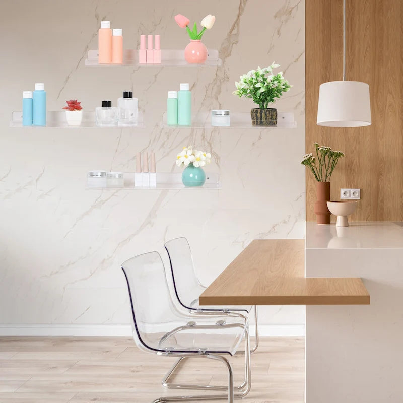 Étagères flottantes murales en acrylique, étagères murales en acrylique transparent pour salle de bain, chambre à coucher, salon, étagère murale de présentation transparente