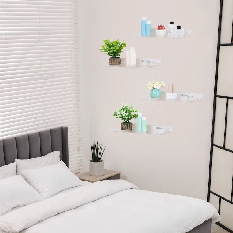 Étagères flottantes murales en acrylique, étagères murales en acrylique transparent pour salle de bain, chambre à coucher, salon, étagère murale de présentation transparente