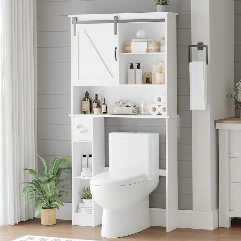 Armoire de Rangement Double Porte pour Toilettes avec Étagères Ajustables, Organisateur de Salle de Bain, Porte-Papier Toilette