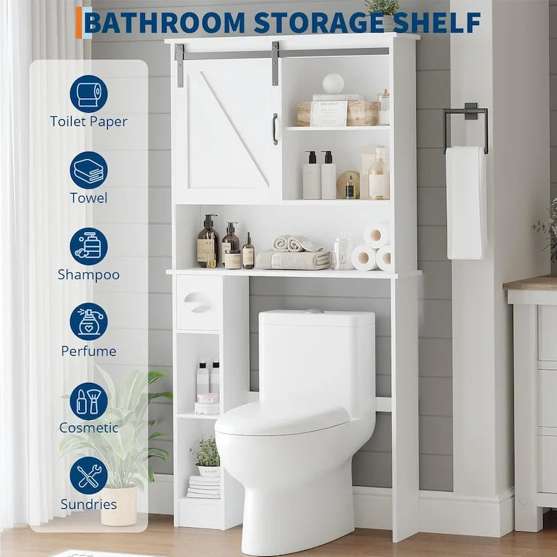 Armoire de Rangement Double Porte pour Toilettes avec Étagères Ajustables, Organisateur de Salle de Bain, Porte-Papier Toilette