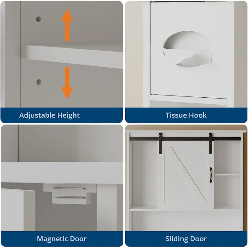 Armoire de Rangement Double Porte pour Toilettes avec Étagères Ajustables, Organisateur de Salle de Bain, Porte-Papier Toilette