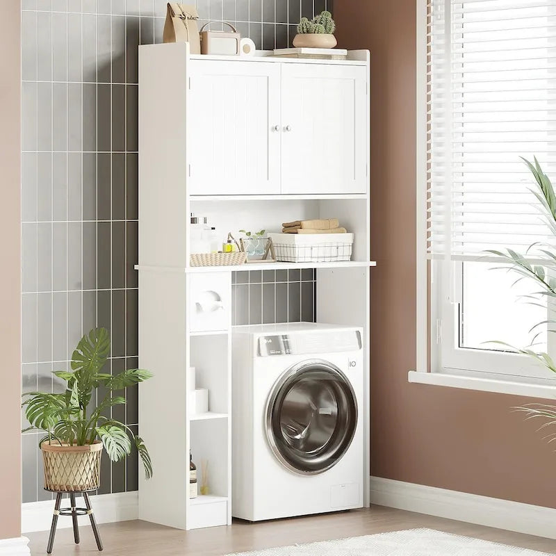 Armoire de Rangement Double Porte pour Toilettes avec Étagères Ajustables, Organisateur de Salle de Bain, Porte-Papier Toilette