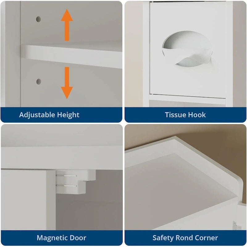 Armoire de Rangement Double Porte pour Toilettes avec Étagères Ajustables, Organisateur de Salle de Bain, Porte-Papier Toilette