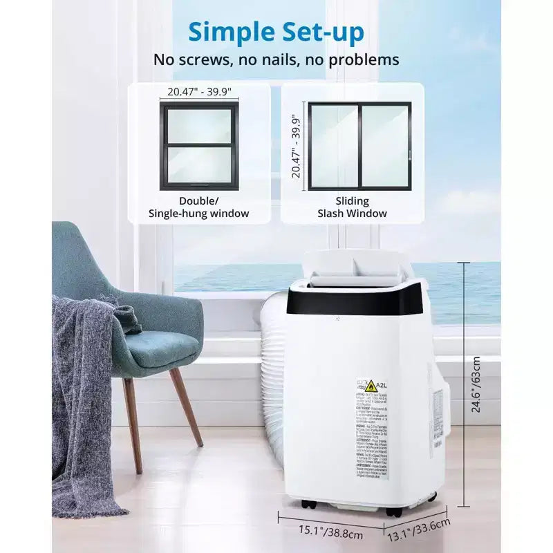 Climatiseur portable 10 000 BTU, Climatiseur de maison avec télécommande pour pièce jusqu'à 42 m², fonctions 3-en-1/minuterie 24h/roulettes