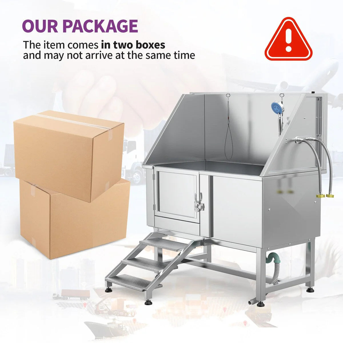 Baignoire de toilettage pour animaux de compagnie de 50 pouces de largeur en acier inoxydable avec rampe d'accès