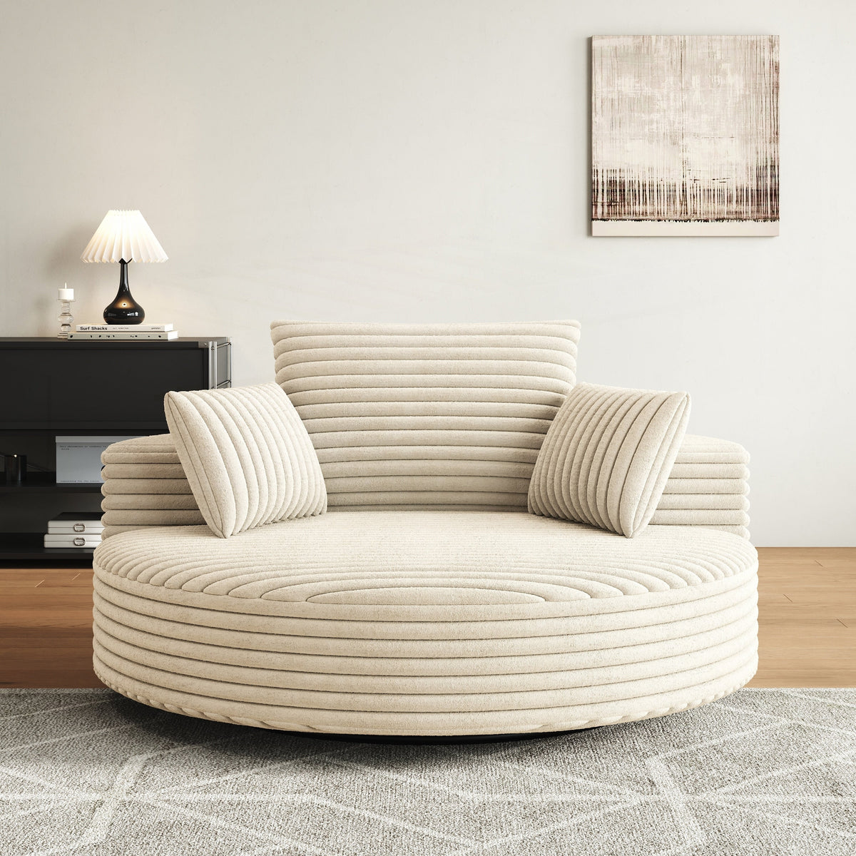 Fauteuil pivotant simple en velours côtelé et chenille avec rembourrage en mousse