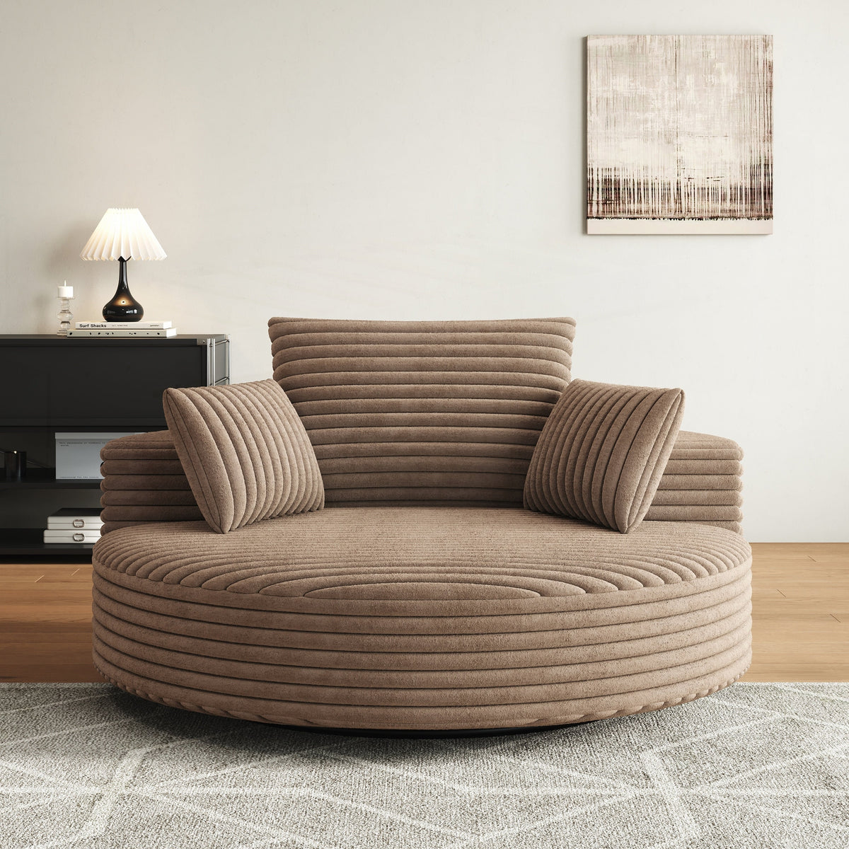 Fauteuil pivotant simple en velours côtelé et chenille avec rembourrage en mousse