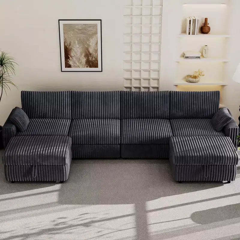 Canapé d'angle modulaire en velours côtelé Dyonery avec housses lavables