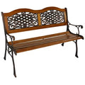 Sunnydaze 2-Person Ivy Crossweave Design Cast Iron and Wood Frame Outdoor Garden Bench