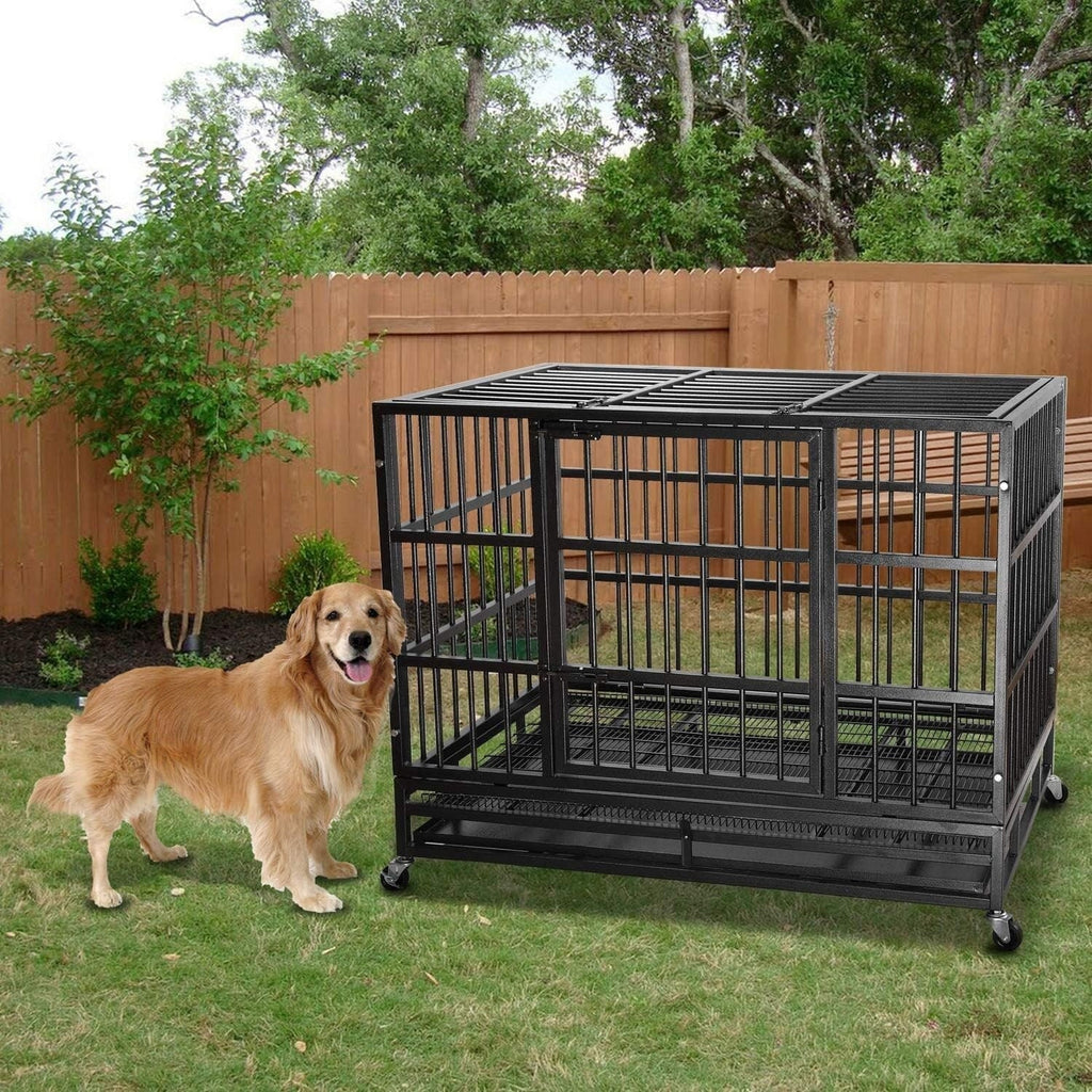 BOSSIN Cage pour Chien Robuste Indestructible 48/38 Pouces, Niche Anti-Évasion avec Roues Verrouillables