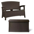 Suncast Resin Wicker Loveseat w/ Storage & Resin Wicker Coffee Table w/ Storage