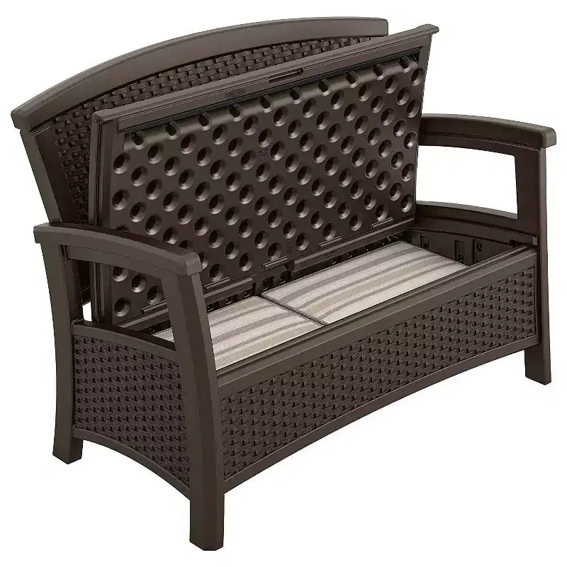 Causeuse en résine tressée Suncast avec rangement et table basse en résine tressée avec rangement