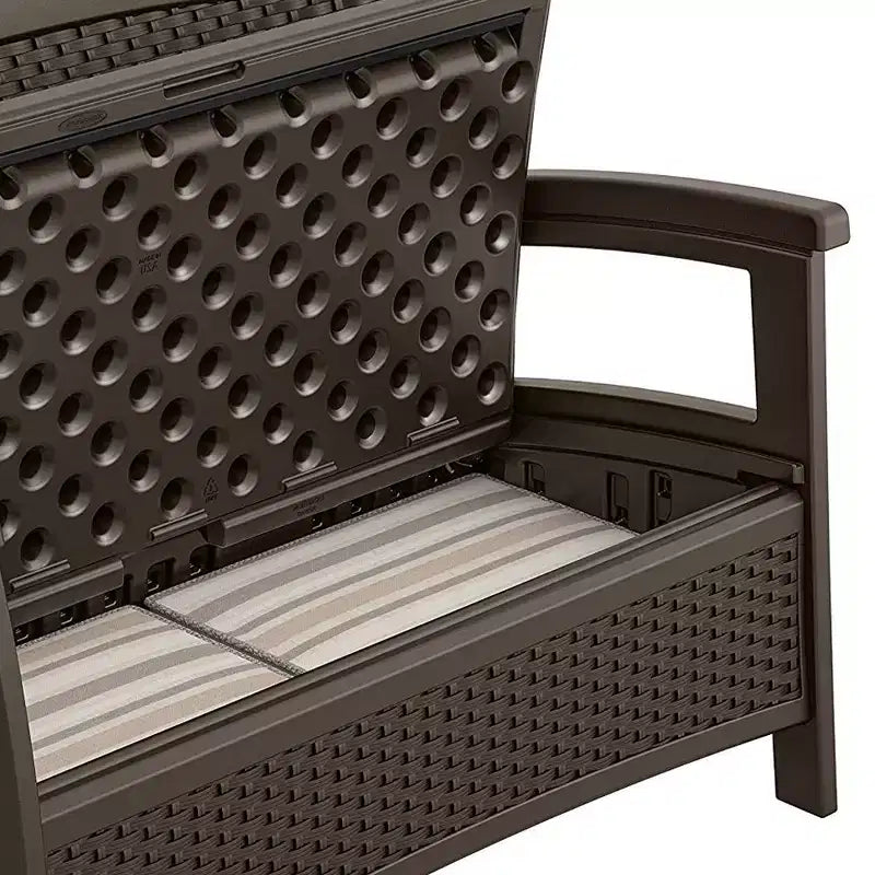 Causeuse en résine tressée Suncast avec rangement et table basse en résine tressée avec rangement
