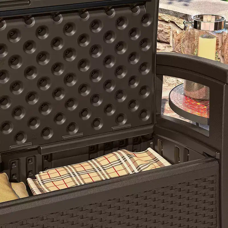 Causeuse en résine tressée Suncast avec rangement et table basse en résine tressée avec rangement