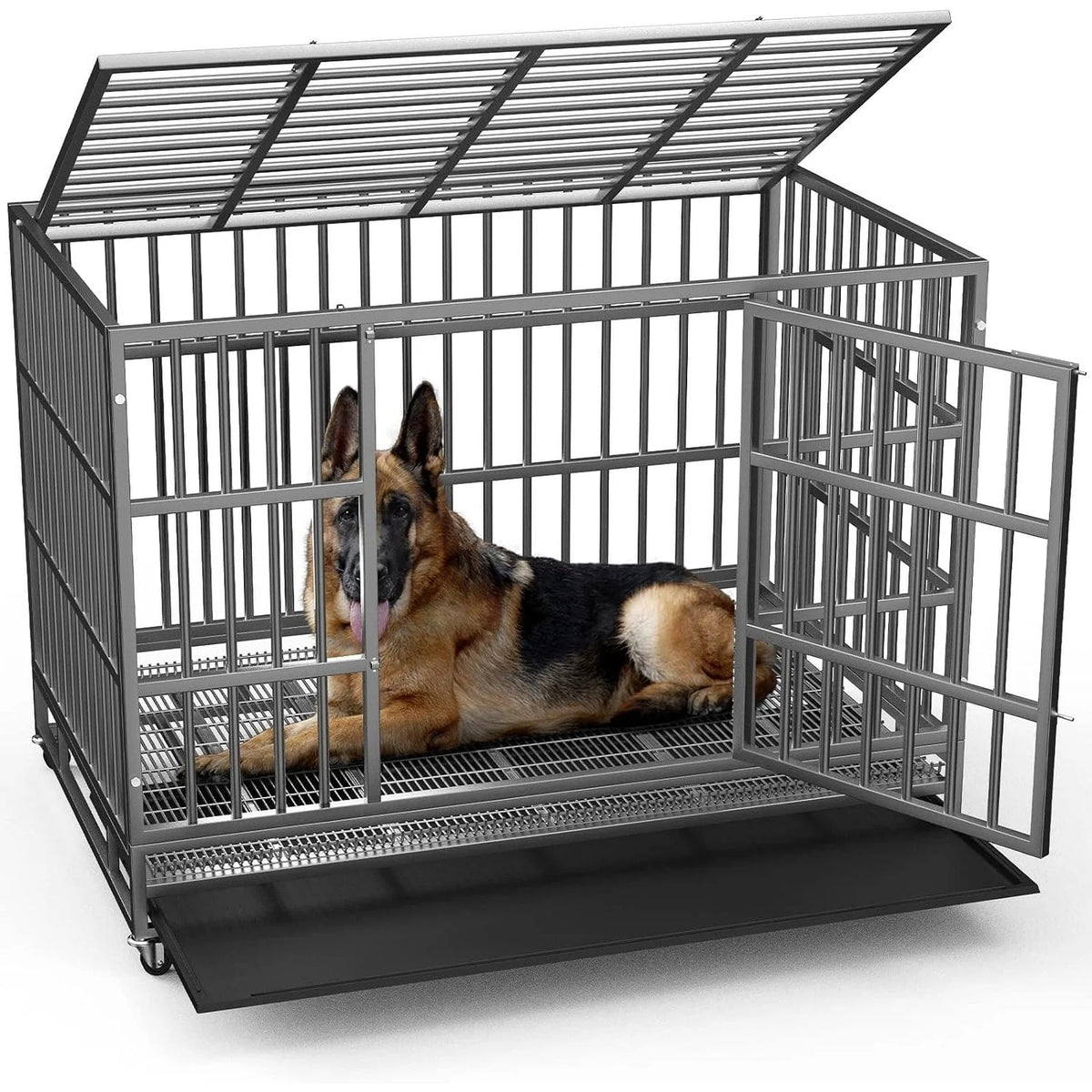 BOSSIN Cage pour Chien Robuste Indestructible 48/38 Pouces, Niche Anti-Évasion avec Roues Verrouillables