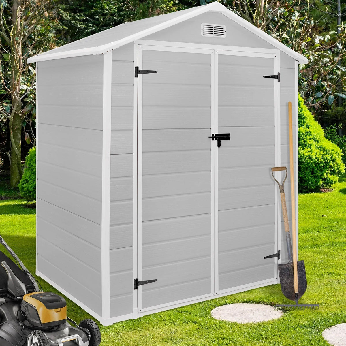 Abri de jardin en résine toutes saisons avec plancher, 1,8 m x 1,2 m/1,8 m x 2,4 m/2,4 m x 1,8 m/2,4 m x 3 m, Spire Tool Shed