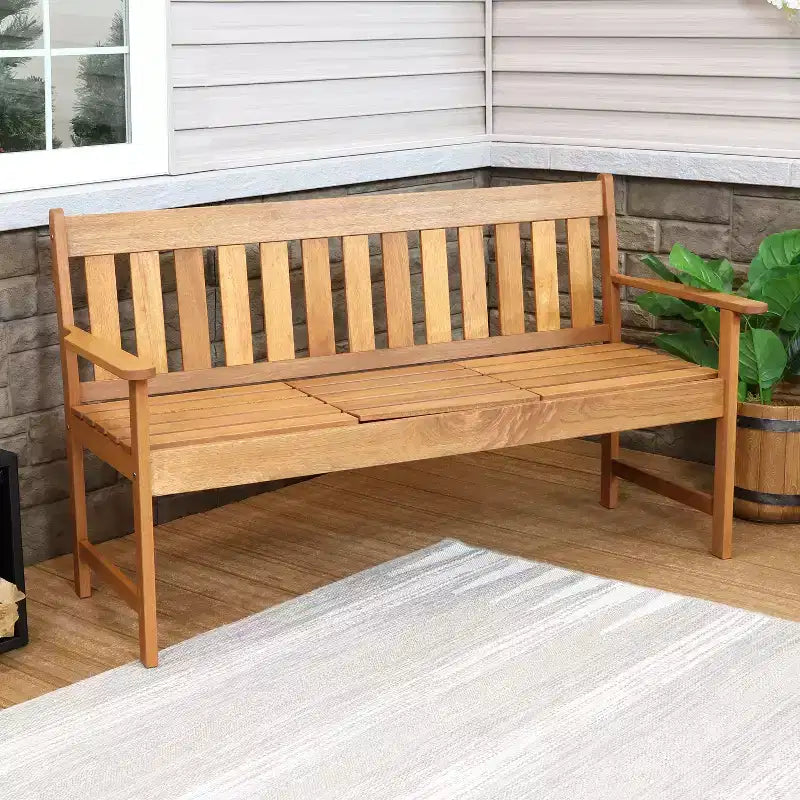 Banc 2 places Sunnydaze en bois de méranti avec finition à l'huile de teck et table escamotable - 60 - Marron