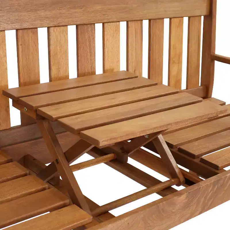 Banc 2 places Sunnydaze en bois de méranti avec finition à l'huile de teck et table escamotable - 60 - Marron