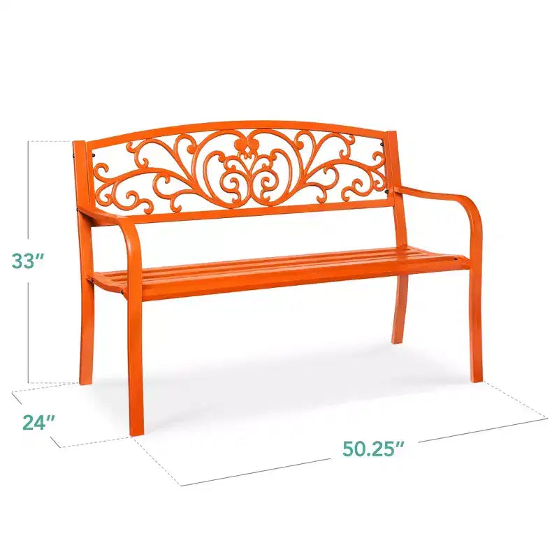 Banc d'extérieur en acier Best Choice Products, mobilier de jardin pour terrasse ou porche avec dossier à motif floral