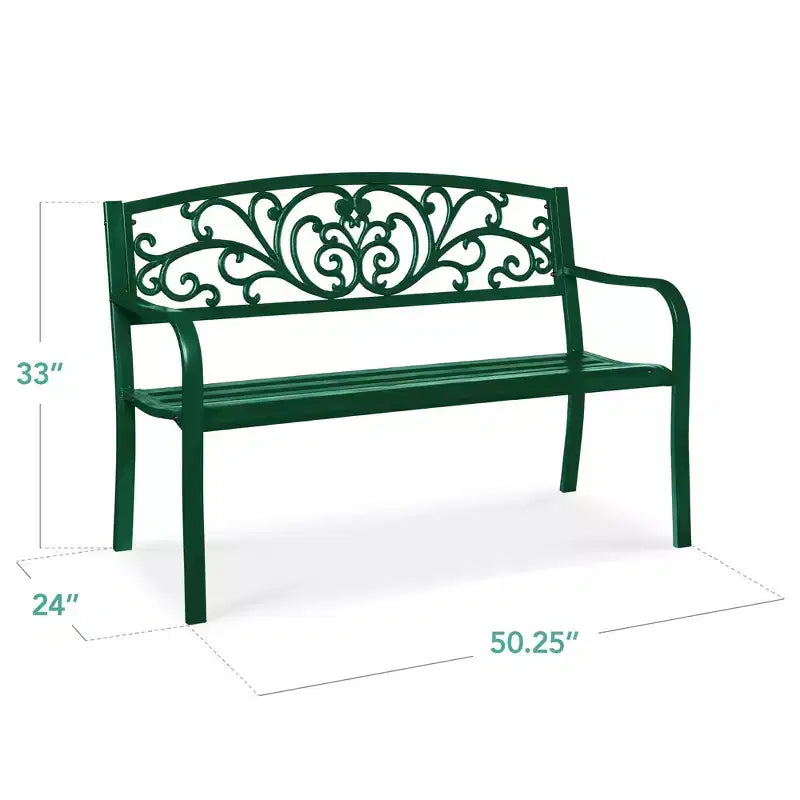 Banc d'extérieur en acier Best Choice Products, mobilier de jardin pour terrasse ou porche avec dossier à motif floral