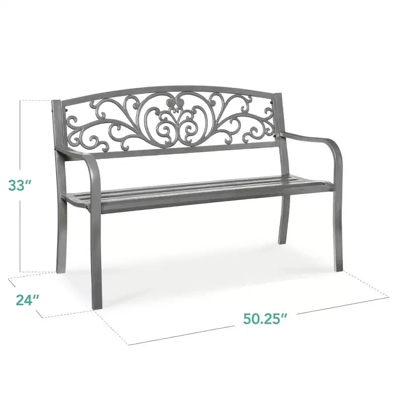Banc d'extérieur en acier Best Choice Products, mobilier de jardin pour terrasse ou porche avec dossier à motif floral