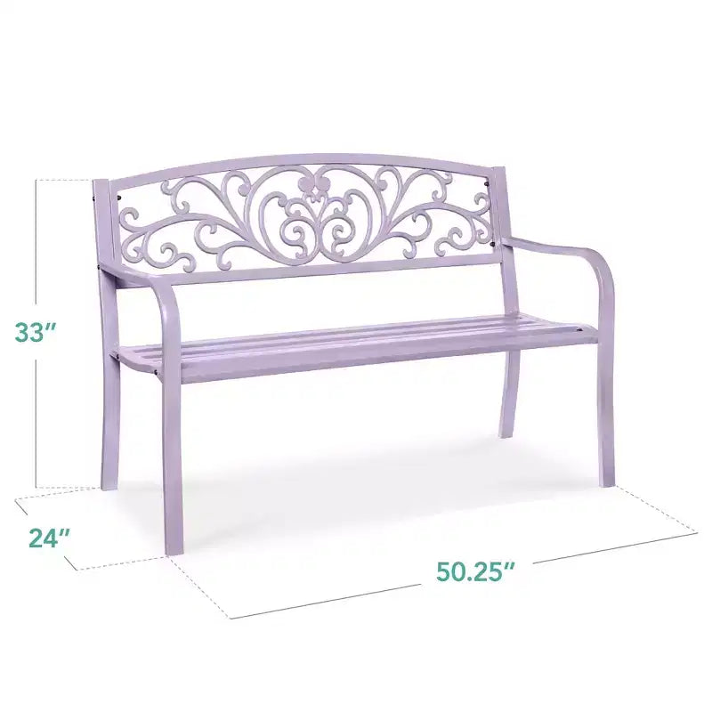 Banc d'extérieur en acier Best Choice Products, mobilier de jardin pour terrasse ou porche avec dossier à motif floral