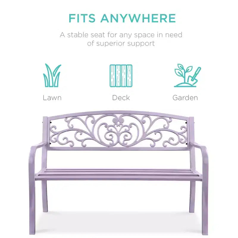 Banc d'extérieur en acier Best Choice Products, mobilier de jardin pour terrasse ou porche avec dossier à motif floral
