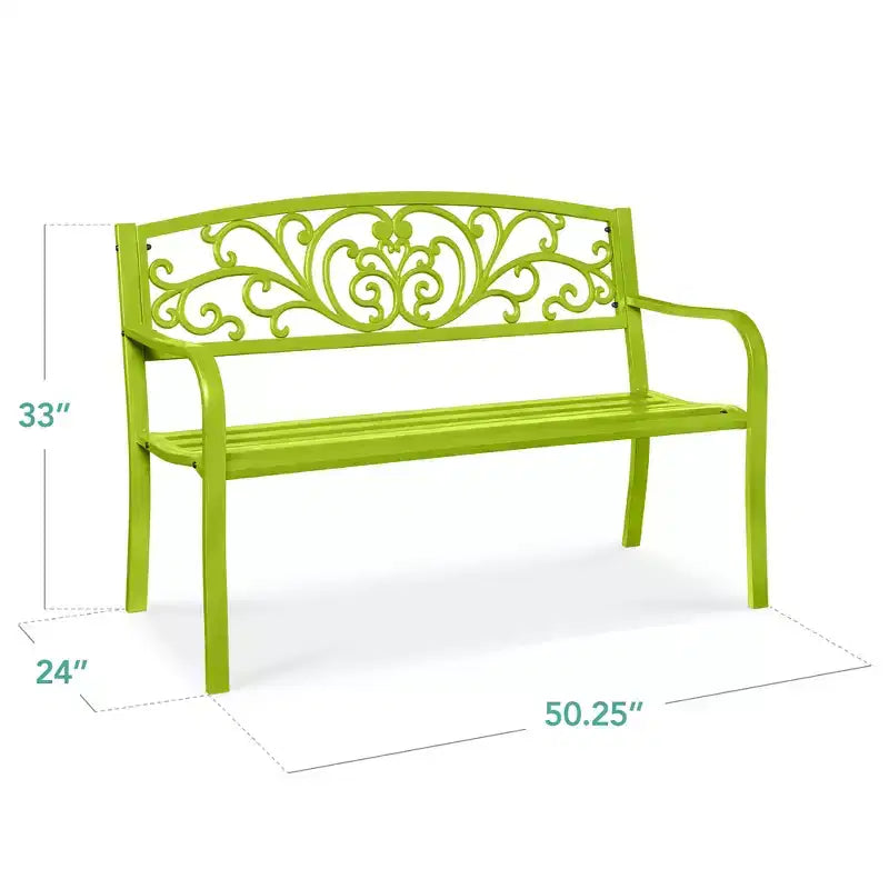 Banc d'extérieur en acier Best Choice Products, mobilier de jardin pour terrasse ou porche avec dossier à motif floral