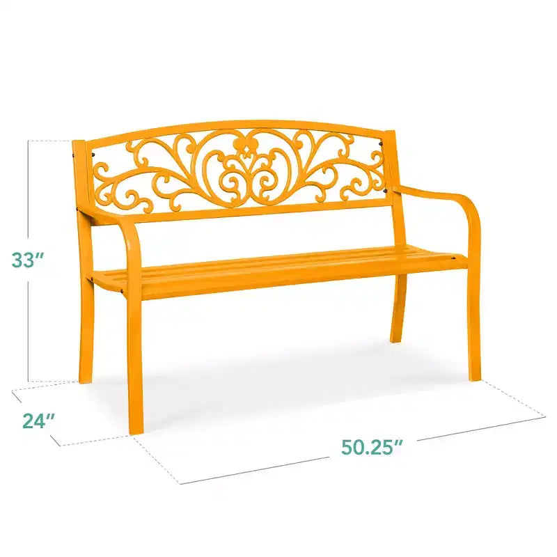Banc d'extérieur en acier Best Choice Products, mobilier de jardin pour terrasse ou porche avec dossier à motif floral
