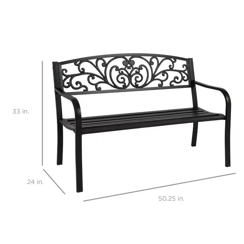 Banc d'extérieur en acier Best Choice Products, mobilier de jardin pour terrasse ou porche avec dossier à motif floral