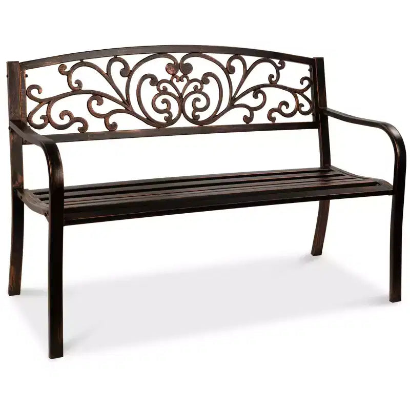 Banc d'extérieur en acier Best Choice Products, mobilier de jardin pour terrasse ou porche avec dossier à motif floral