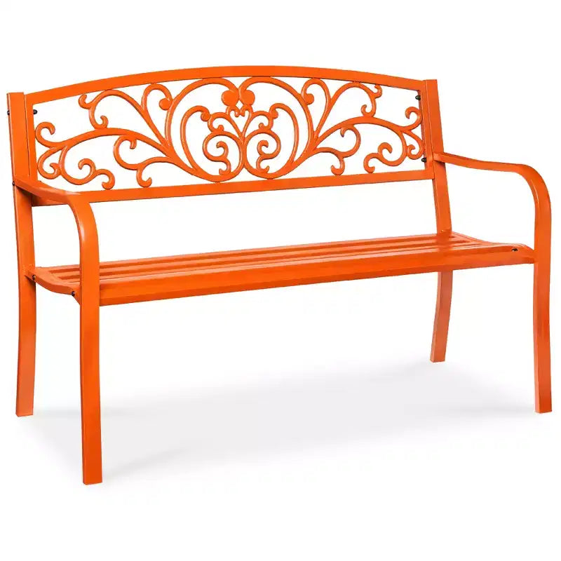 Banc d'extérieur en acier Best Choice Products, mobilier de jardin pour terrasse ou porche avec dossier à motif floral