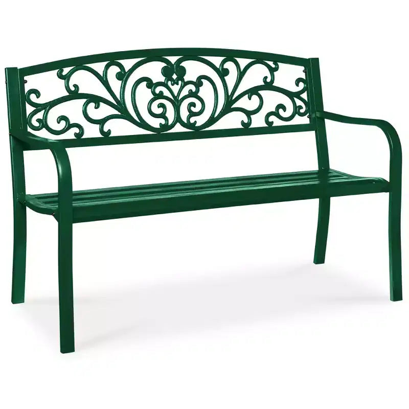 Banc d'extérieur en acier Best Choice Products, mobilier de jardin pour terrasse ou porche avec dossier à motif floral