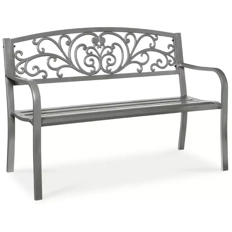 Banc d'extérieur en acier Best Choice Products, mobilier de jardin pour terrasse ou porche avec dossier à motif floral