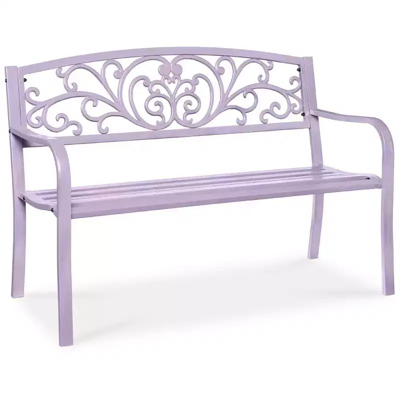 Banc d'extérieur en acier Best Choice Products, mobilier de jardin pour terrasse ou porche avec dossier à motif floral
