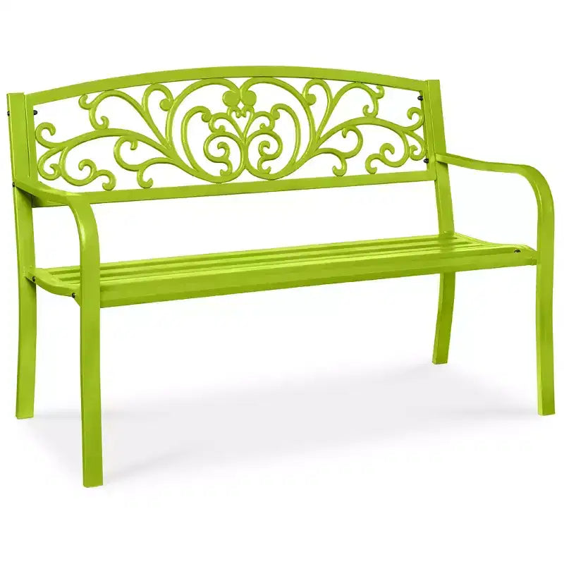 Banc d'extérieur en acier Best Choice Products, mobilier de jardin pour terrasse ou porche avec dossier à motif floral
