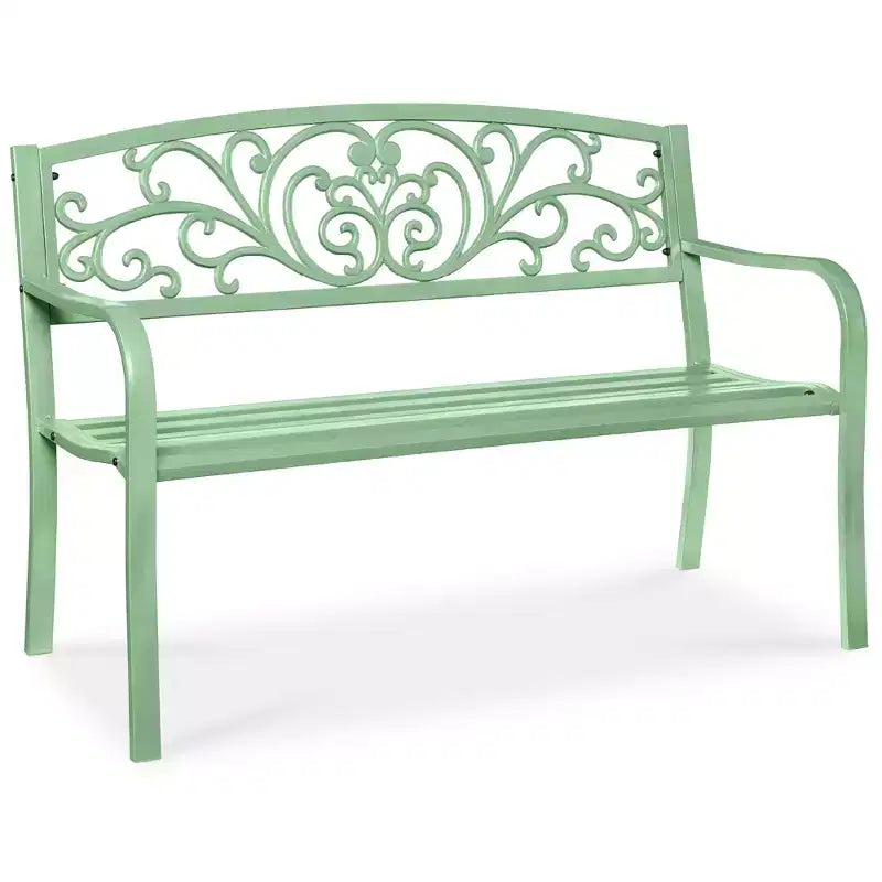 Banc d'extérieur en acier Best Choice Products, mobilier de jardin pour terrasse ou porche avec dossier à motif floral