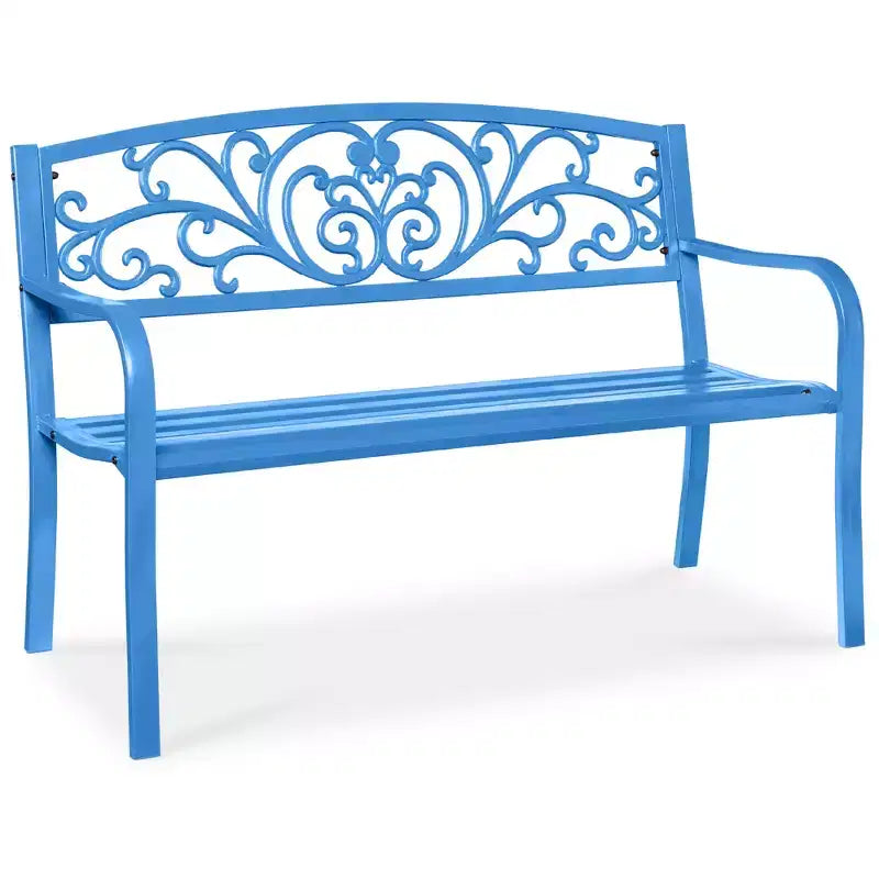Banc d'extérieur en acier Best Choice Products, mobilier de jardin pour terrasse ou porche avec dossier à motif floral