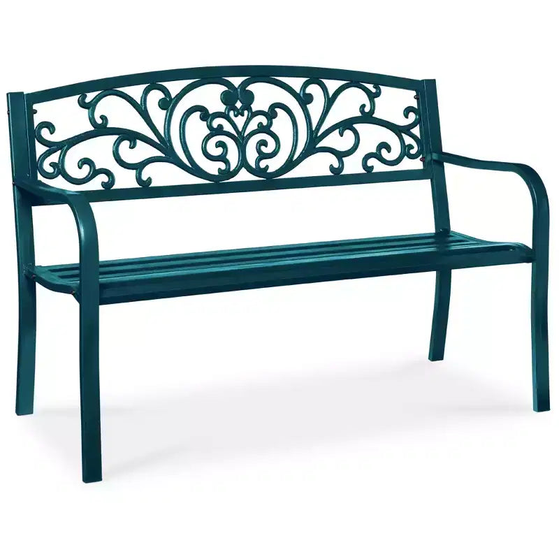 Banc d'extérieur en acier Best Choice Products, mobilier de jardin pour terrasse ou porche avec dossier à motif floral