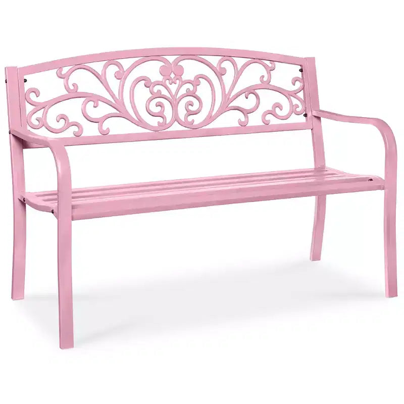 Banc d'extérieur en acier Best Choice Products, mobilier de jardin pour terrasse ou porche avec dossier à motif floral