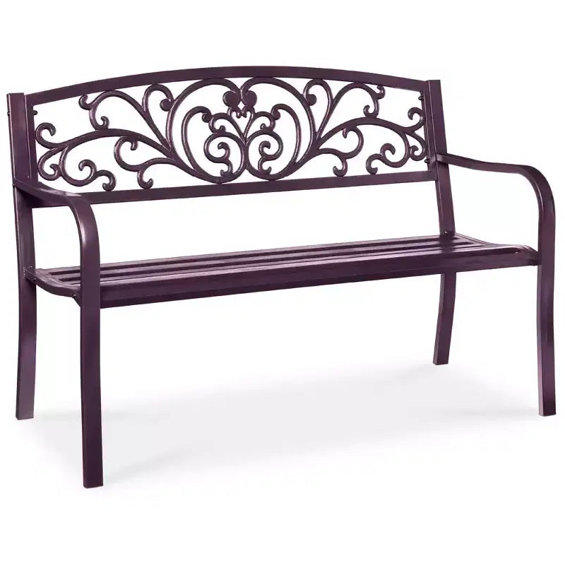 Banc d'extérieur en acier Best Choice Products, mobilier de jardin pour terrasse ou porche avec dossier à motif floral