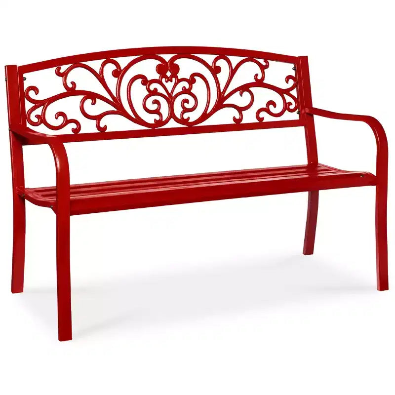 Banc d'extérieur en acier Best Choice Products, mobilier de jardin pour terrasse ou porche avec dossier à motif floral