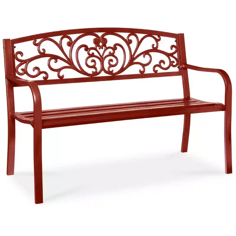 Banc d'extérieur en acier Best Choice Products, mobilier de jardin pour terrasse ou porche avec dossier à motif floral