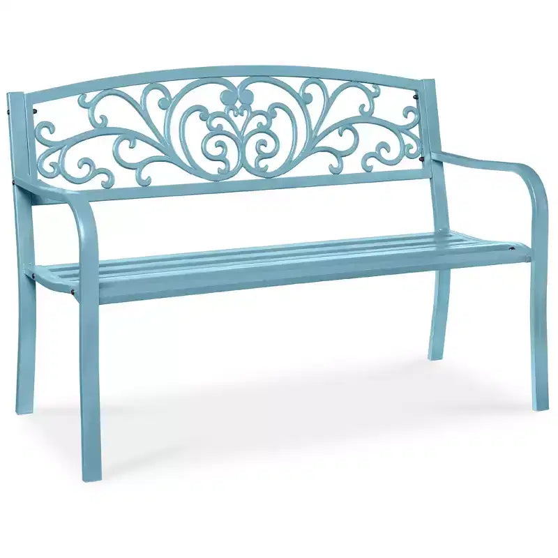 Banc d'extérieur en acier Best Choice Products, mobilier de jardin pour terrasse ou porche avec dossier à motif floral
