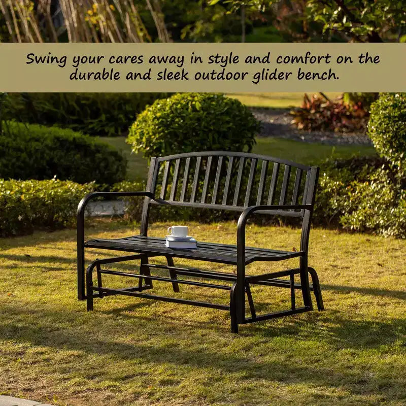 Balançoire de jardin Gardenised en acier noir, banc planeur thermolaqué, banc à bascule pour cour, terrasse, jardin et patio