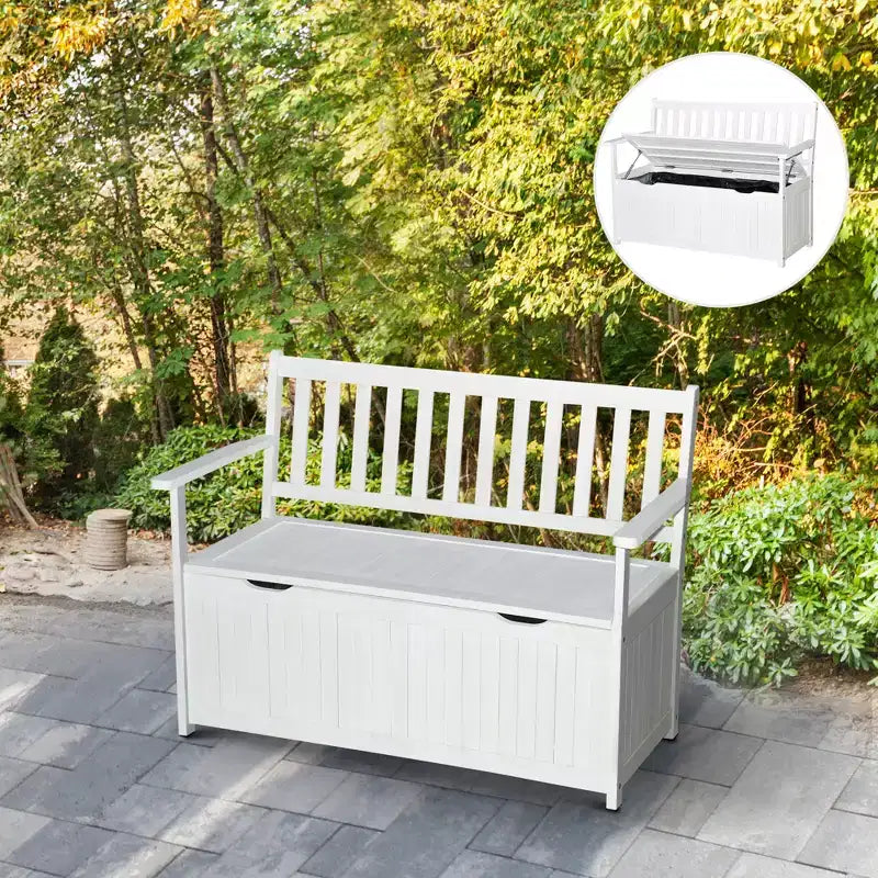 Outsunny Banc de rangement extérieur 155 L, coffre de pont en bois avec revêtement intérieur en PE imperméable, conteneur 2 places pour patio, jardin, balcon, cour