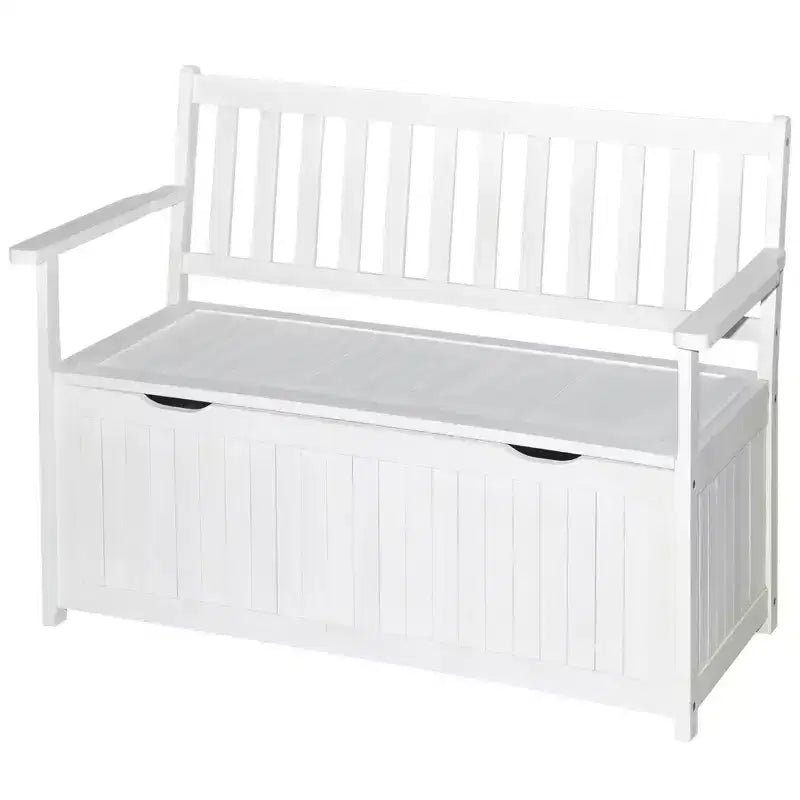 Outsunny Banc de rangement extérieur 155 L, coffre de pont en bois avec revêtement intérieur en PE imperméable, conteneur 2 places pour patio, jardin, balcon, cour