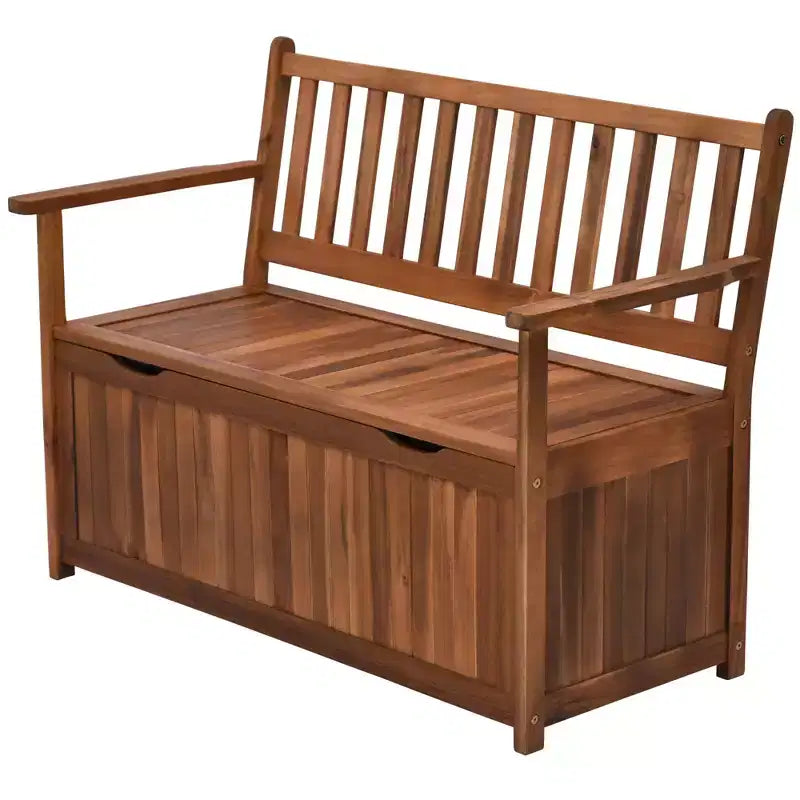 Outsunny Banc de rangement extérieur 155 L, coffre de pont en bois avec revêtement intérieur en PE imperméable, conteneur 2 places pour patio, jardin, balcon, cour
